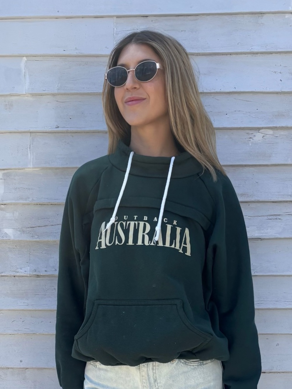 Vintage 90s Australia Outback Mock-neck Drawstring Cotton Sweatshirt • Large